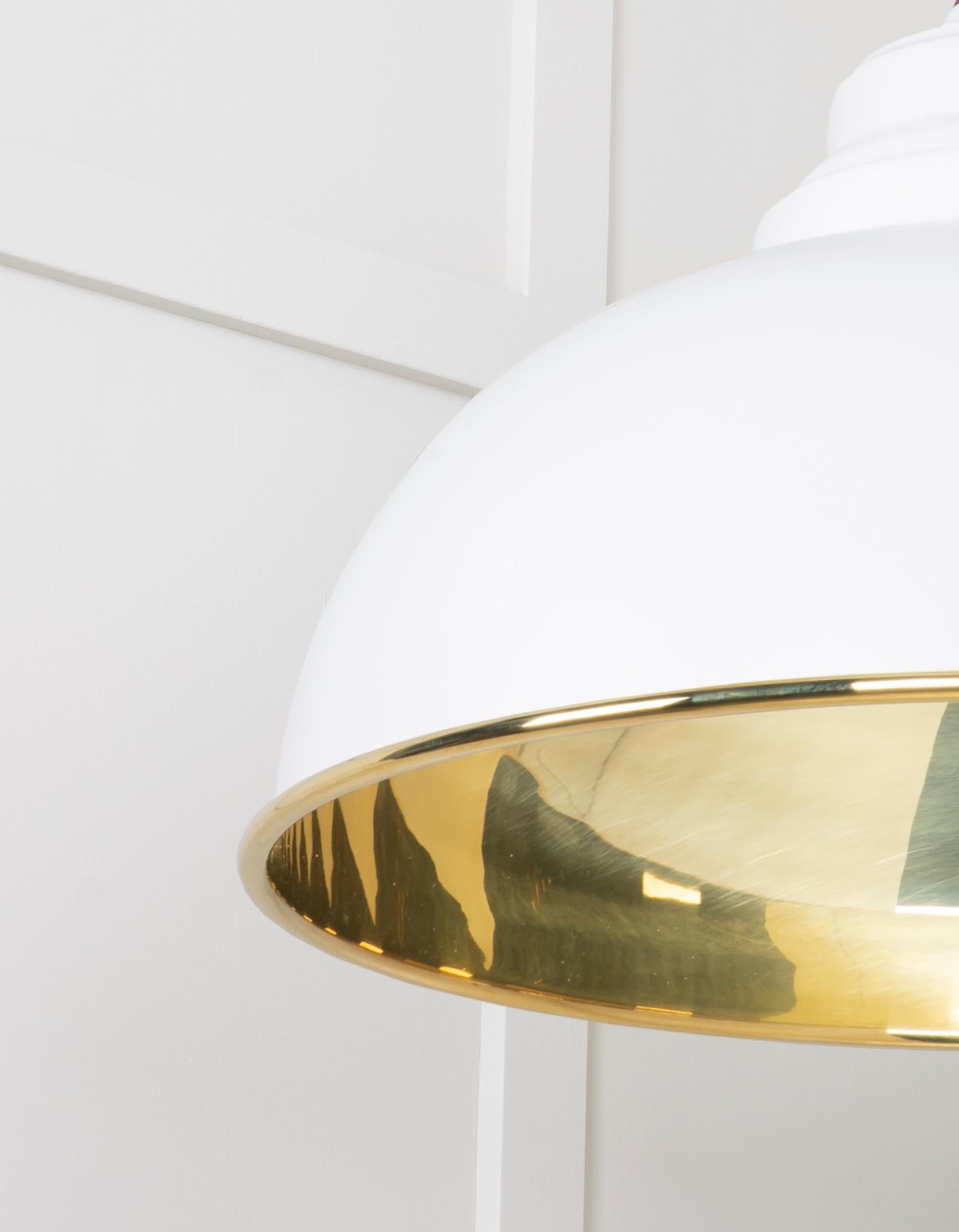 Smooth Brass Harborne Pendant Light Flock, Detailed close up view of pendant.