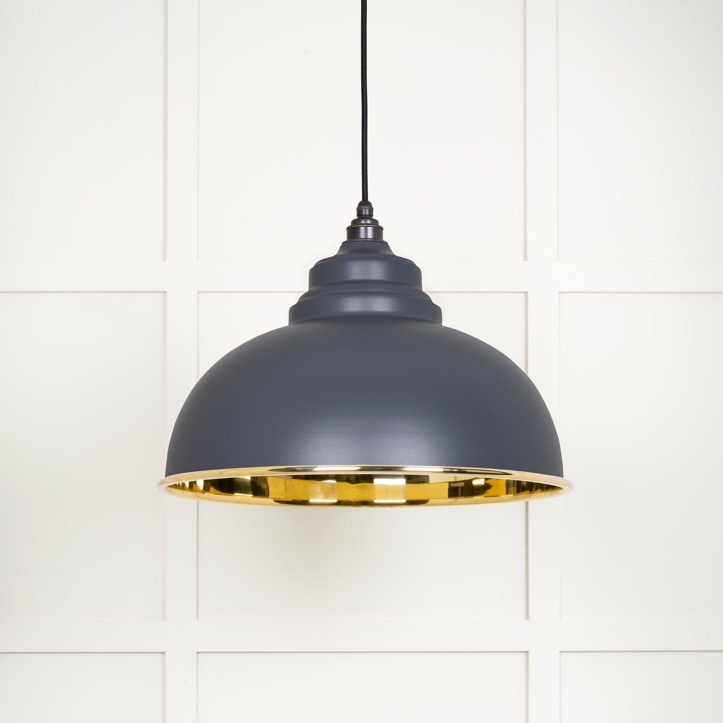 Smooth Brass Harborne Pendant Light Slate, Front Side.