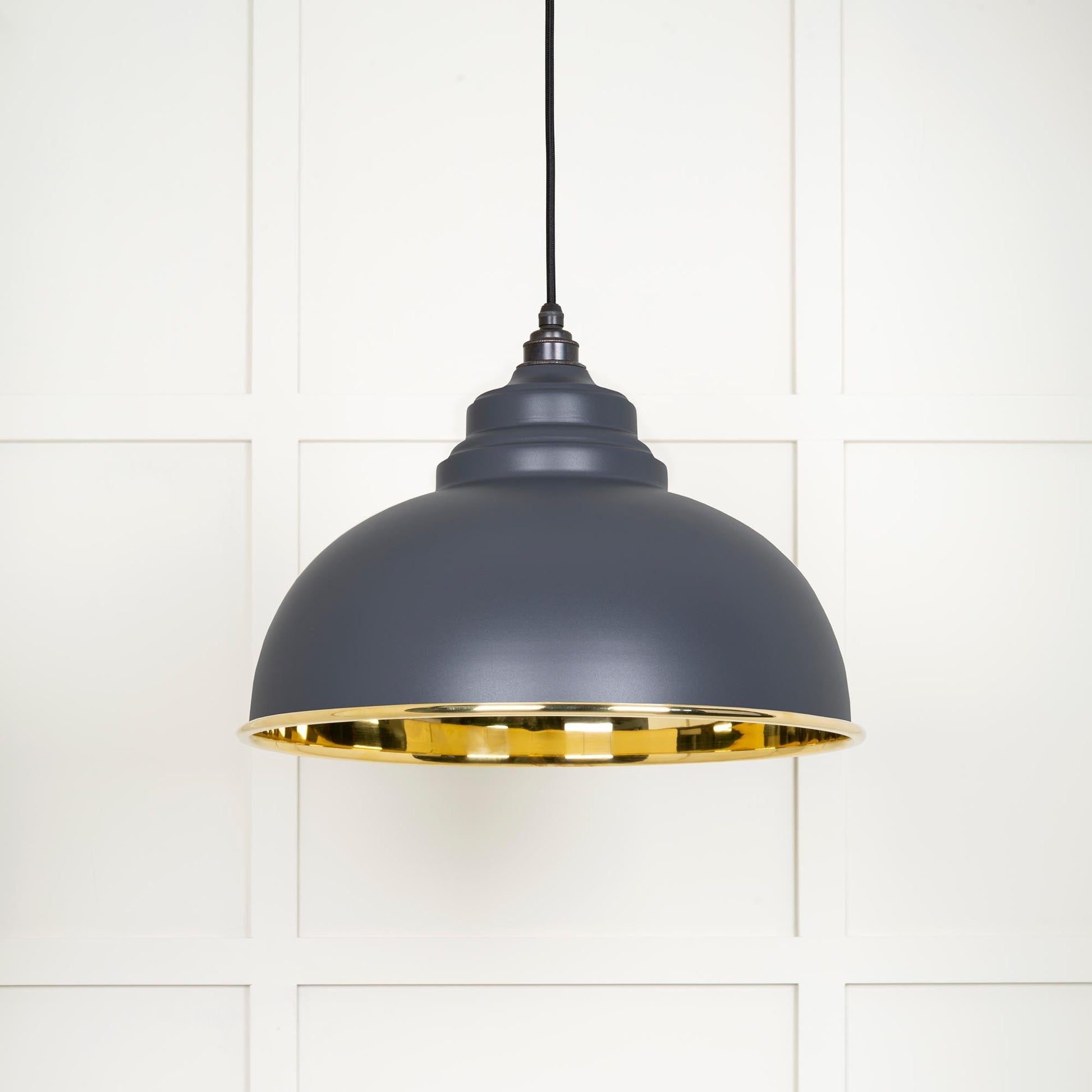 Smooth Brass Harborne Pendant Light Slate, Front Side.