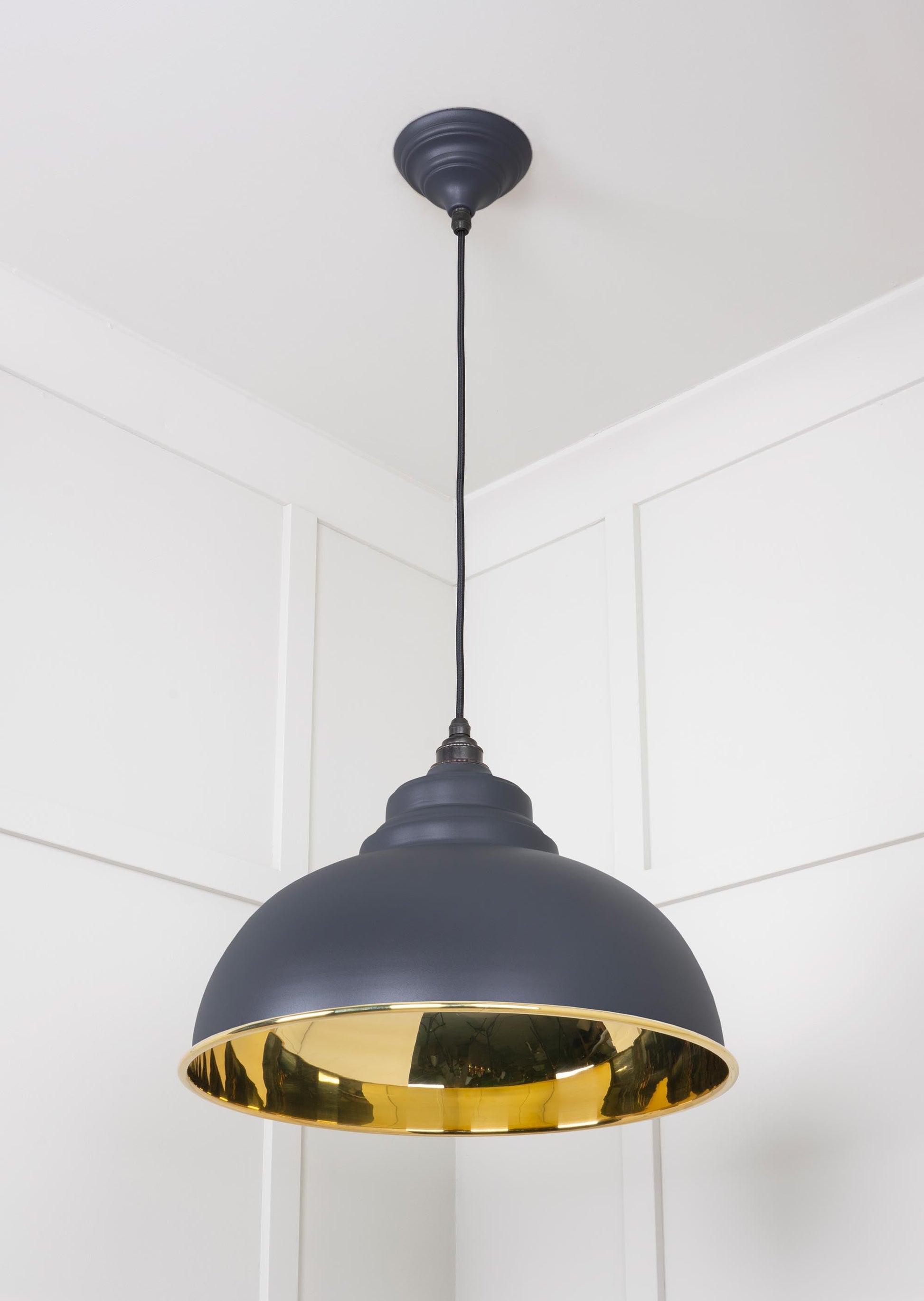 Smooth Brass Harborne Pendant Light Slate, Underside.