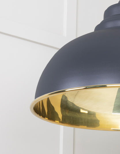 Smooth Brass Harborne Pendant Light Slate, Detailed close up view of pendant.