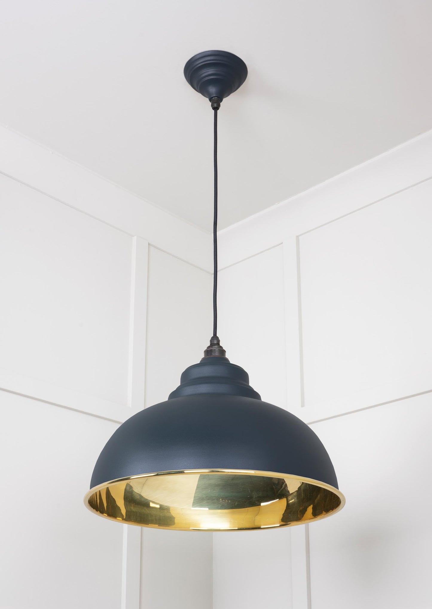 Smooth Brass Harborne Pendant Light Soot, Underside.