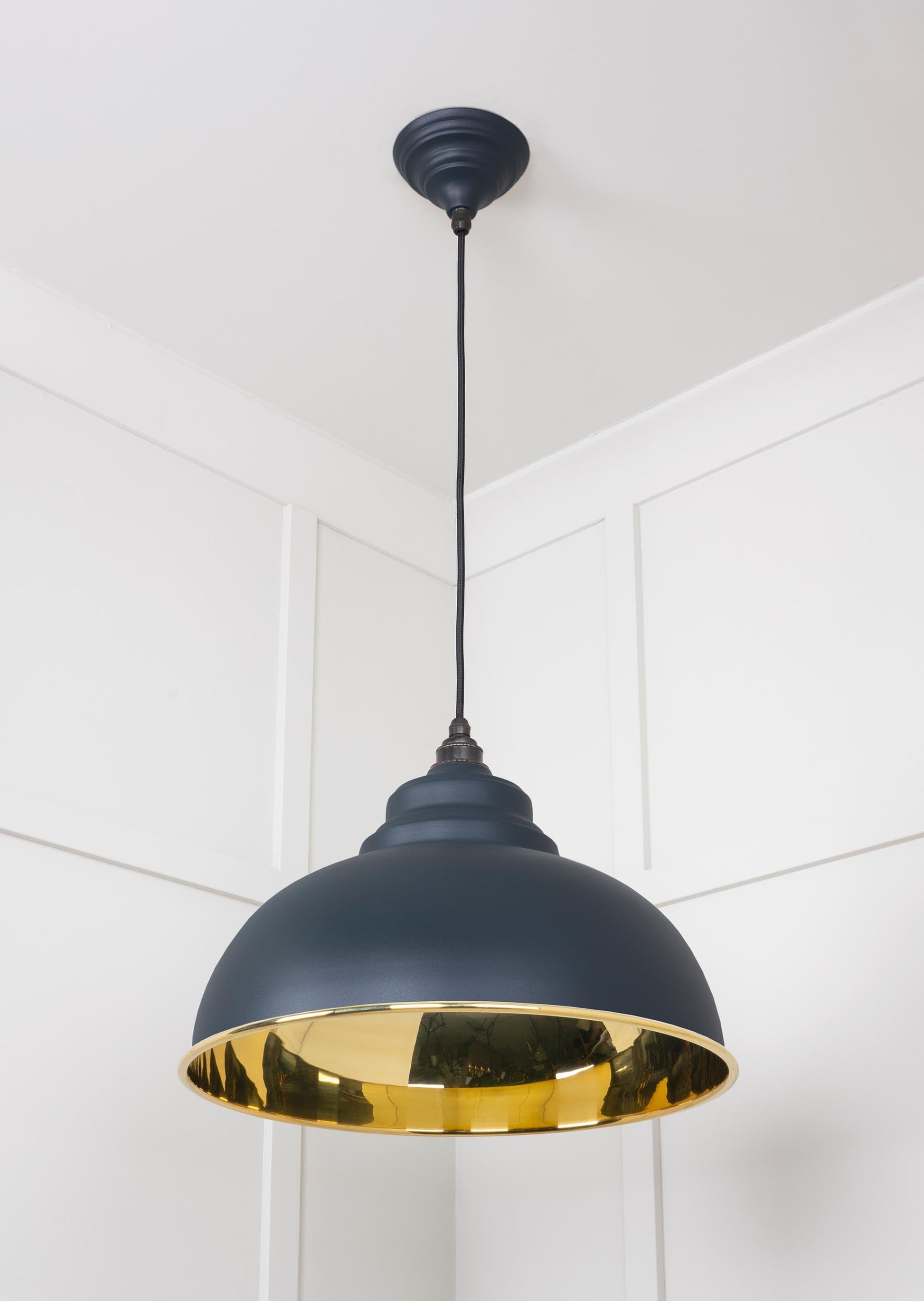 Smooth Brass Harborne Pendant Light Soot, Underside.