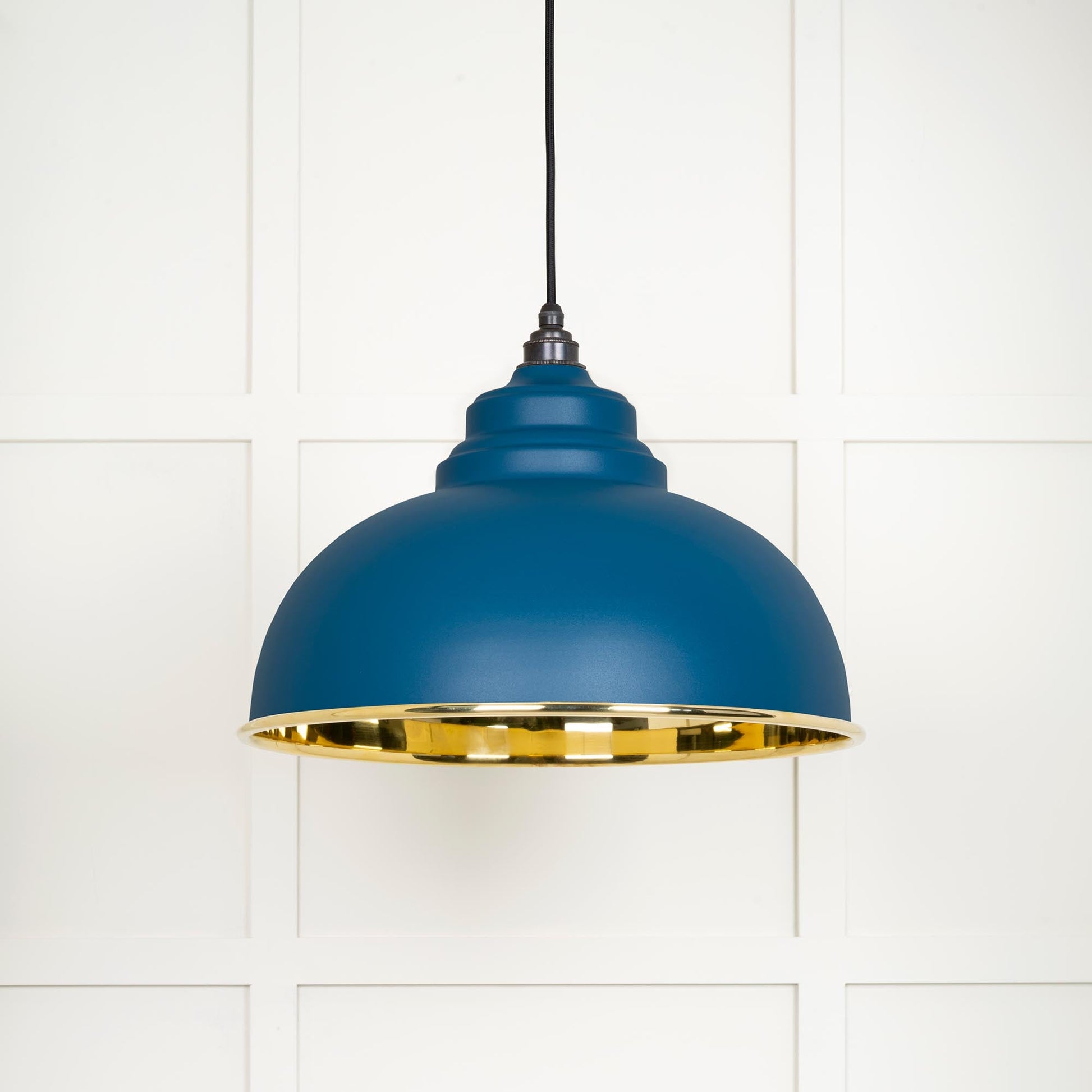 Smooth Brass Harborne Pendant Light Upstream, Front Side.