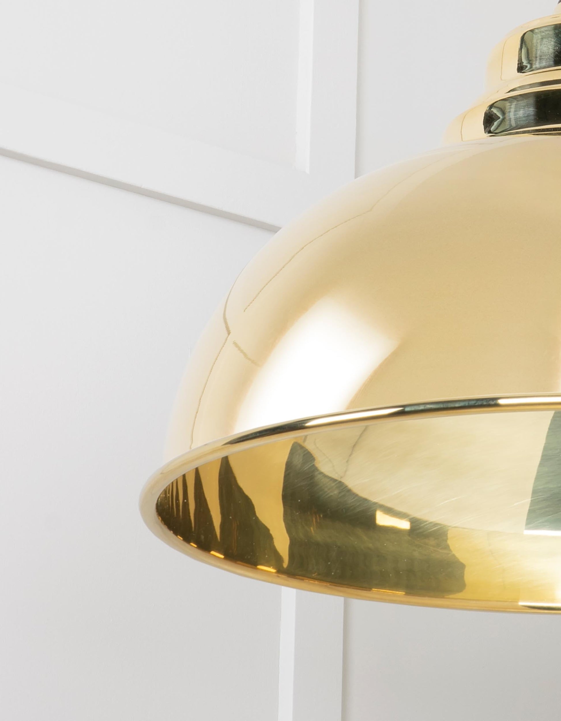 Smooth Brass Harborne Pendant Light , Detailed close up view of pendant.