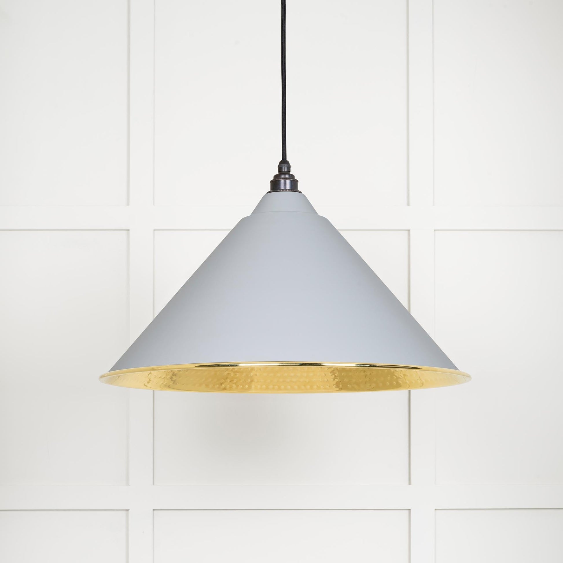 Hammered Brass Hockley Pendant Light Birch, Front Side.