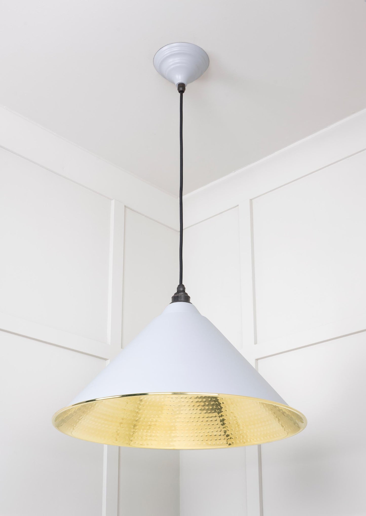 Hammered Brass Hockley Pendant Light Birch, Underside.