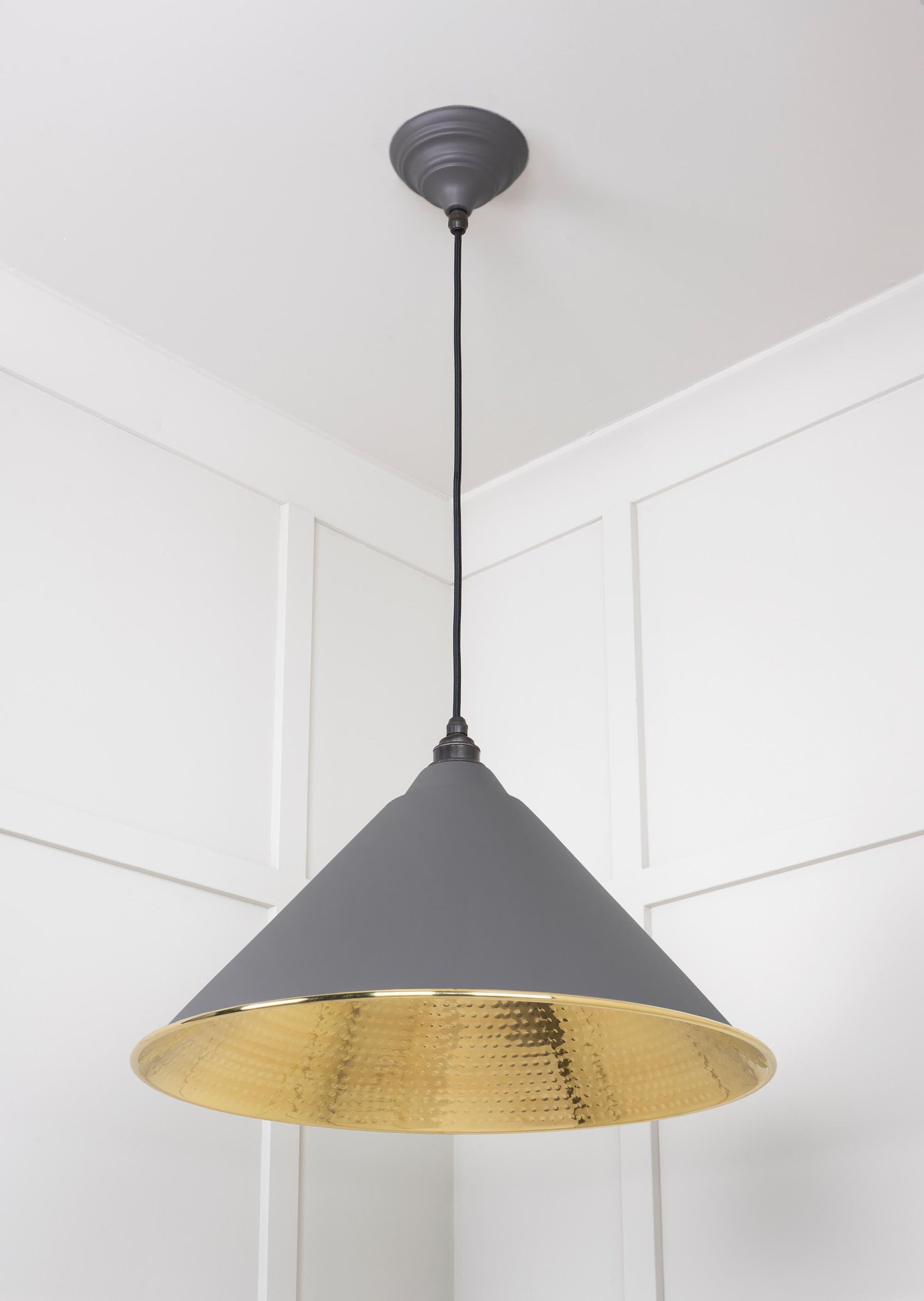 Hammered Brass Hockley Pendant Light Bluff, Underside.