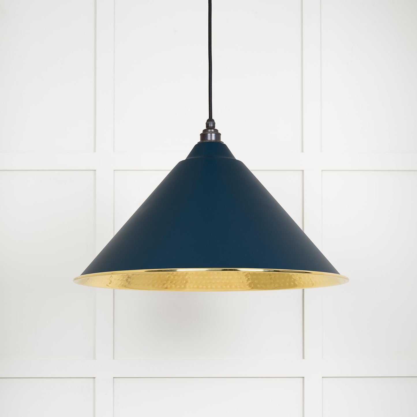 Hammered Brass Hockley Pendant Light Dusk, Front Side.