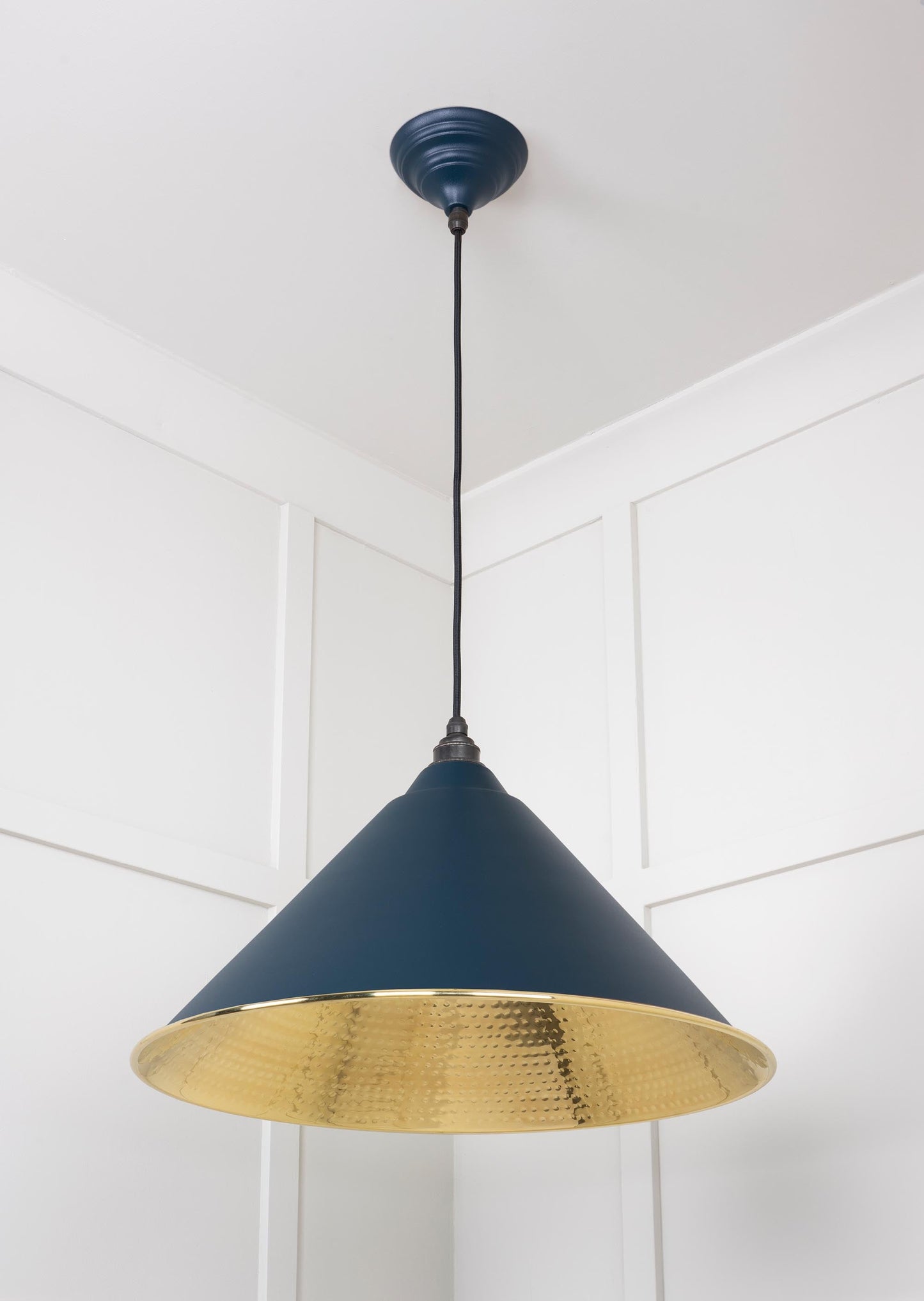 Hammered Brass Hockley Pendant Light Dusk, Underside.