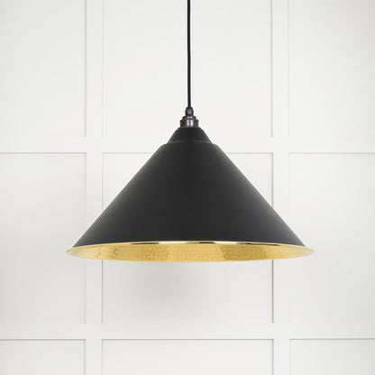 Hammered Brass Hockley Pendant Light Elan Black, Front Side.