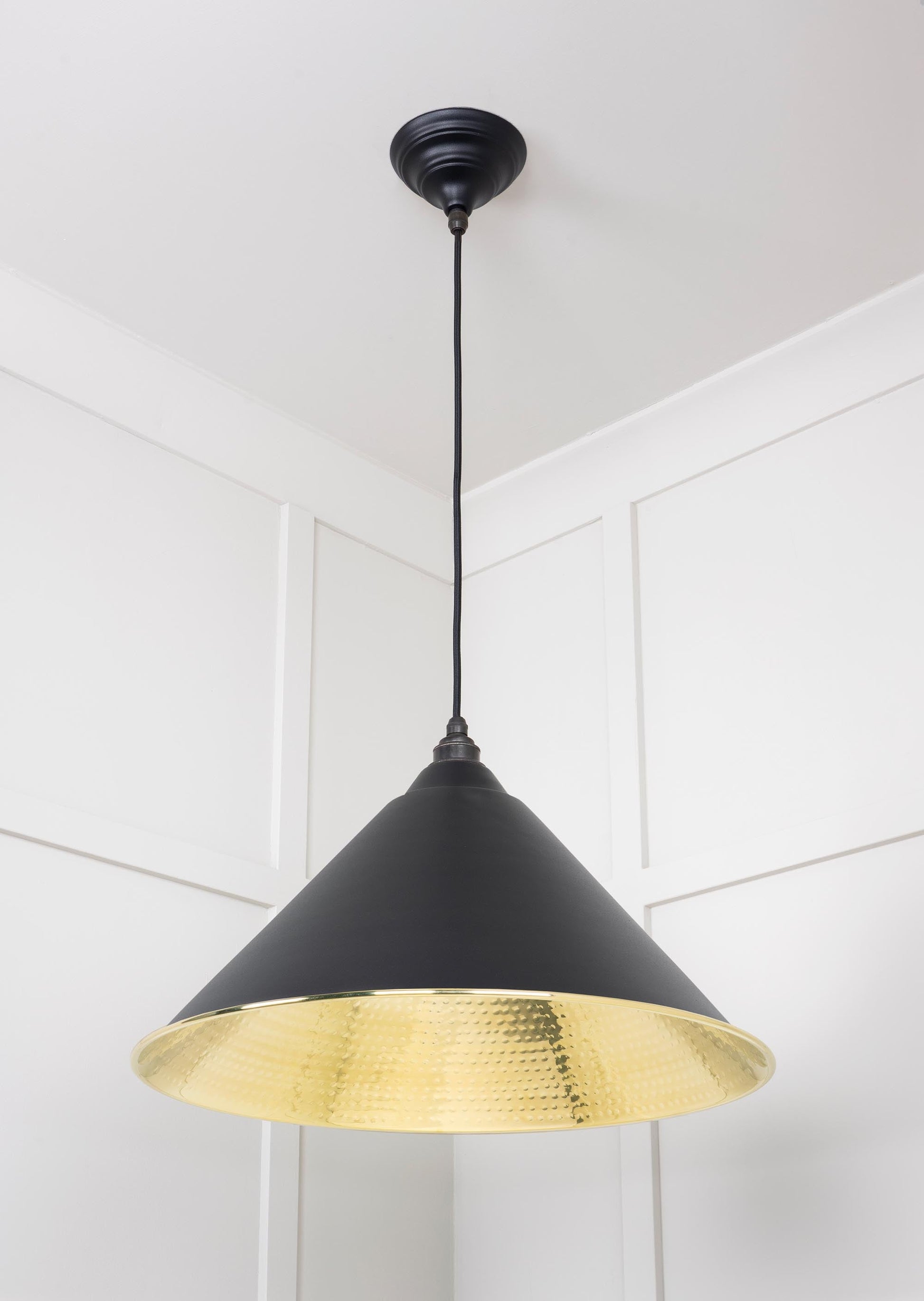 Hammered Brass Hockley Pendant Light Elan Black, Underside.