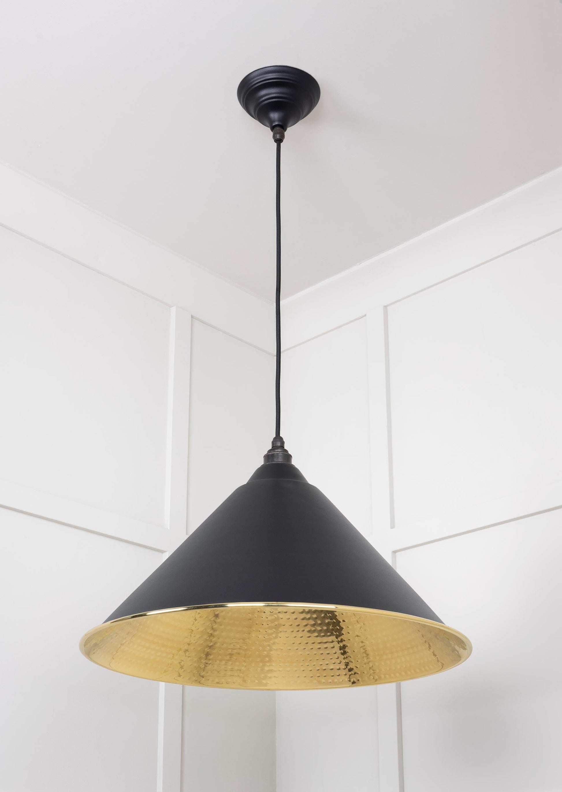 Hammered Brass Hockley Pendant Light Elan Black, Underside.