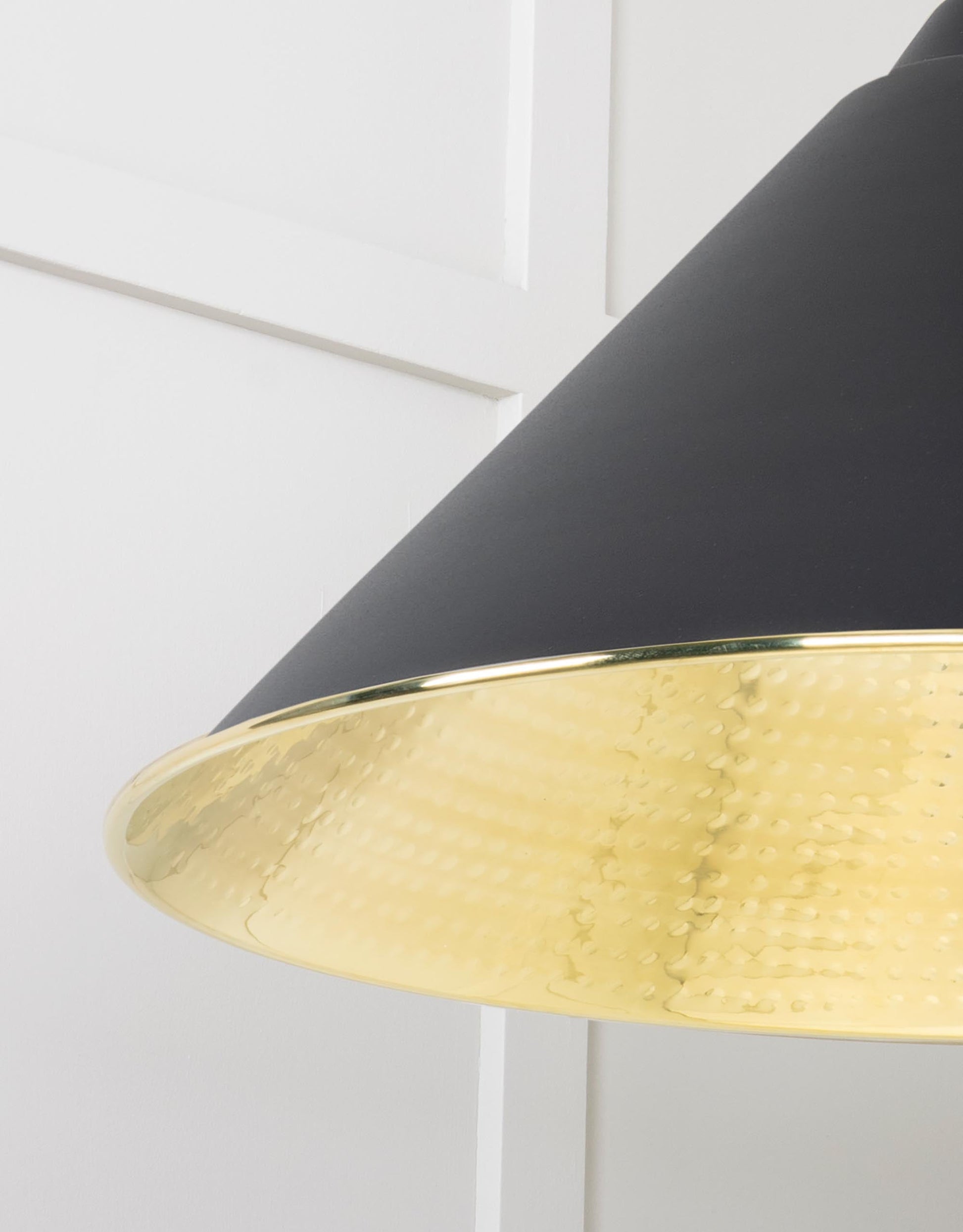 Hammered Brass Hockley Pendant Light Elan Black, Detailed close up view of pendant.