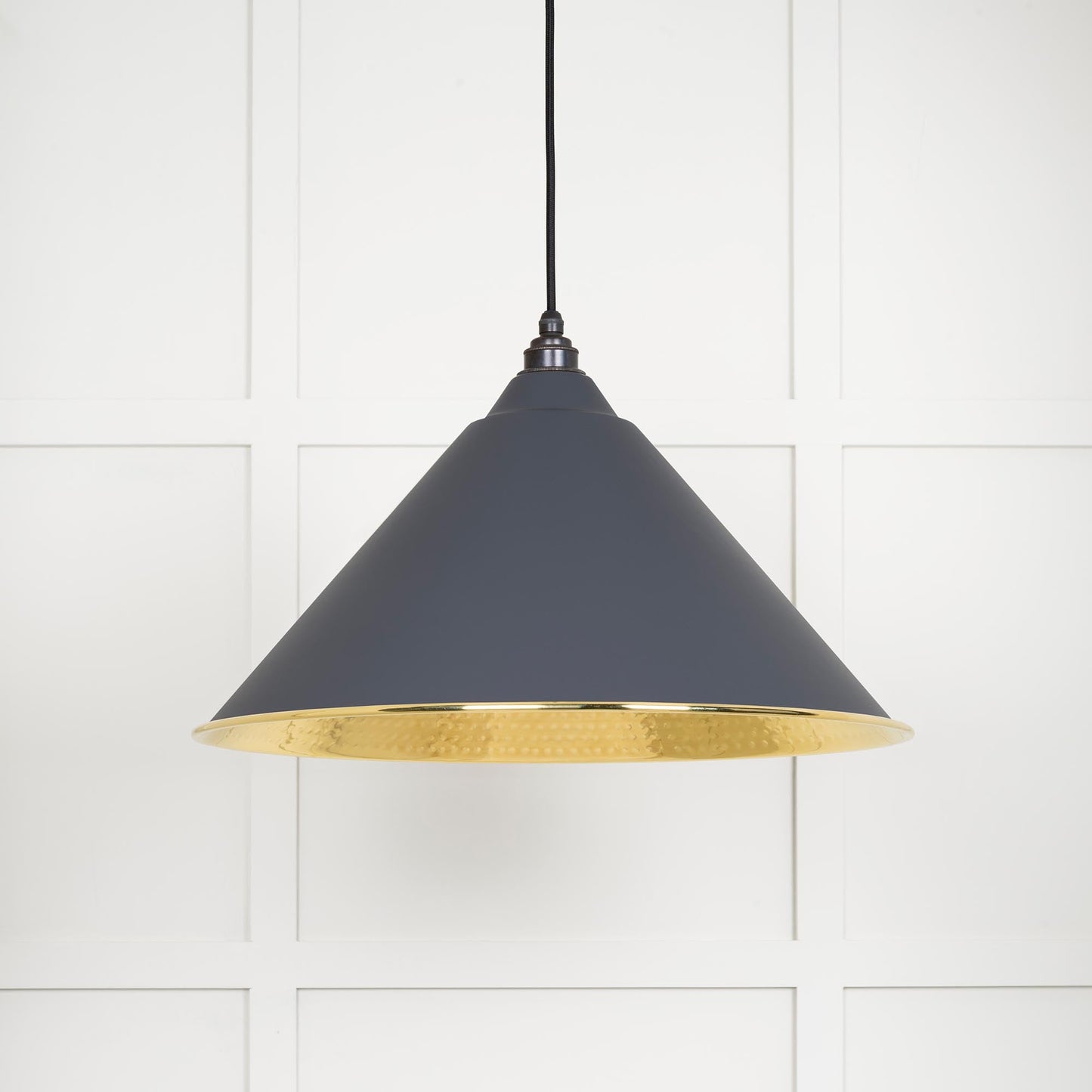 Hammered Brass Hockley Pendant Light Slate, Front Side.