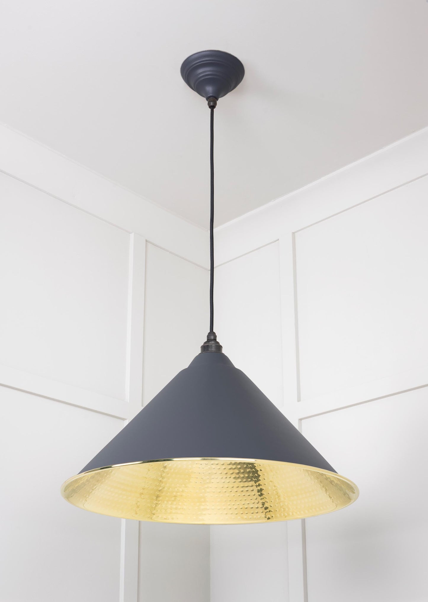 Hammered Brass Hockley Pendant Light Slate, Underside.