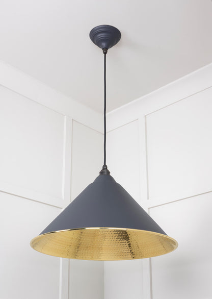 Hammered Brass Hockley Pendant Light Slate, Underside.