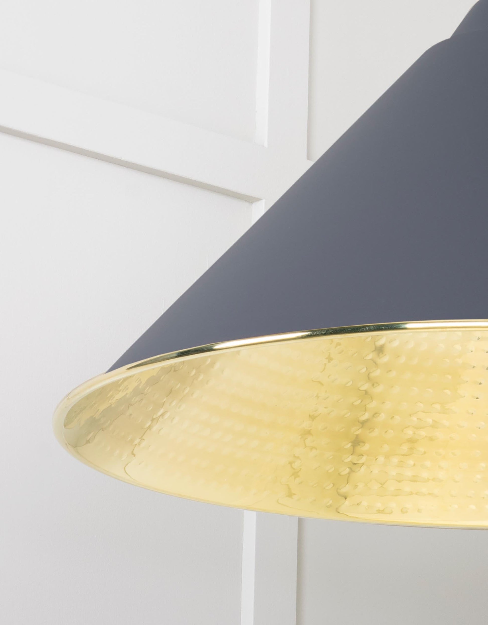 Hammered Brass Hockley Pendant Light Slate, Detailed close up view of pendant.