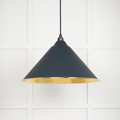 Hammered Brass Hockley Pendant Light Soot, Front Side.