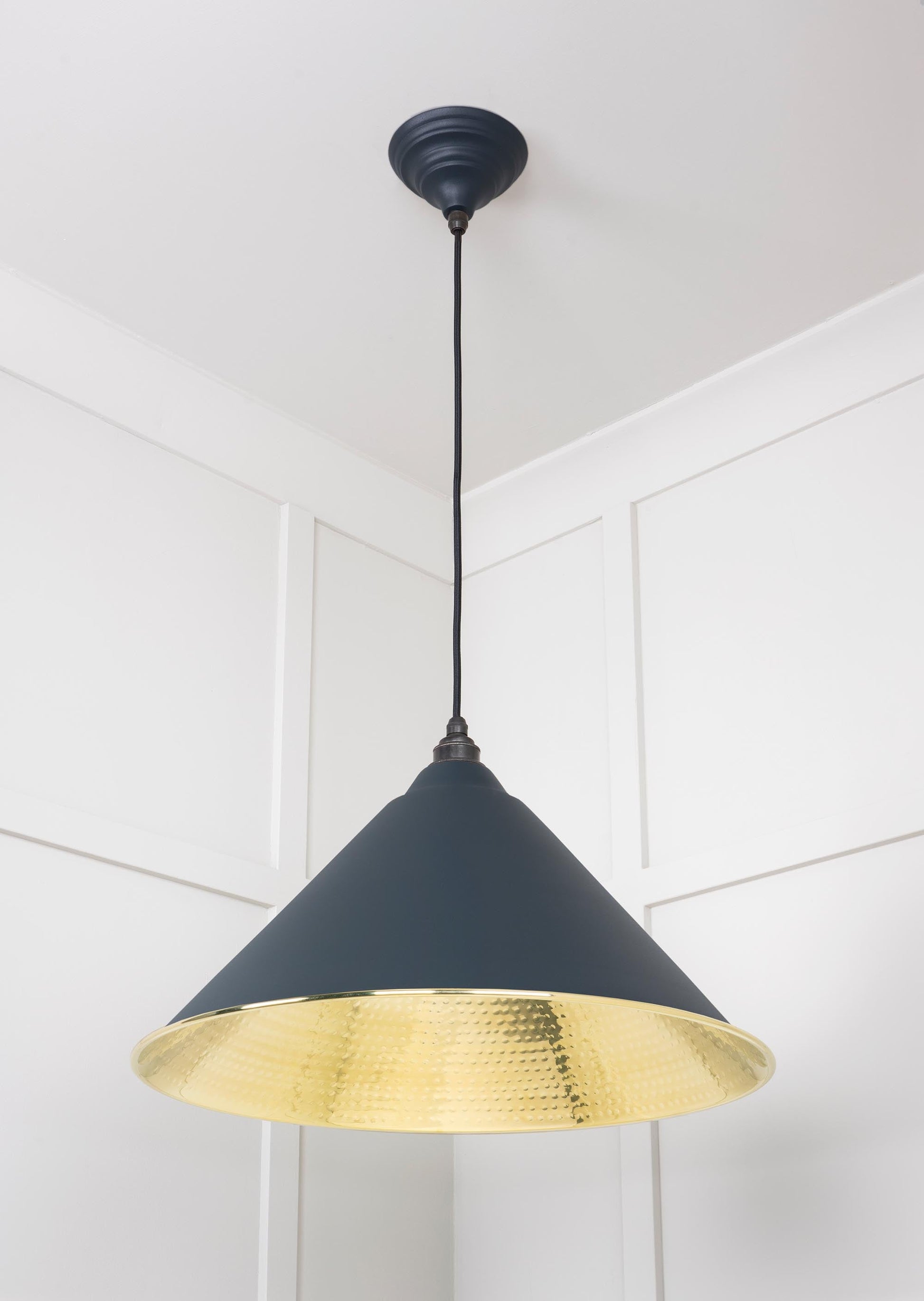 Hammered Brass Hockley Pendant Light Soot, Underside.