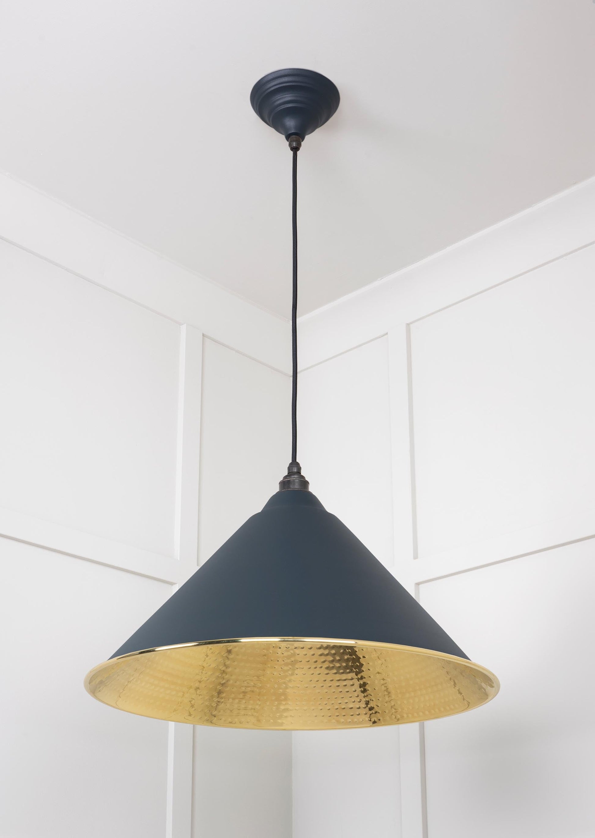 Hammered Brass Hockley Pendant Light Soot, Underside.