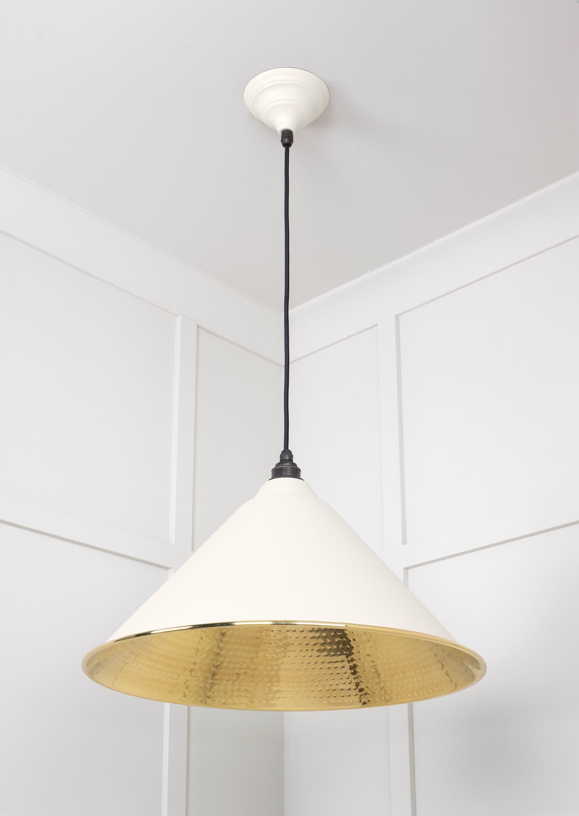 Hammered Brass Hockley Pendant Light Teasel, Underside.