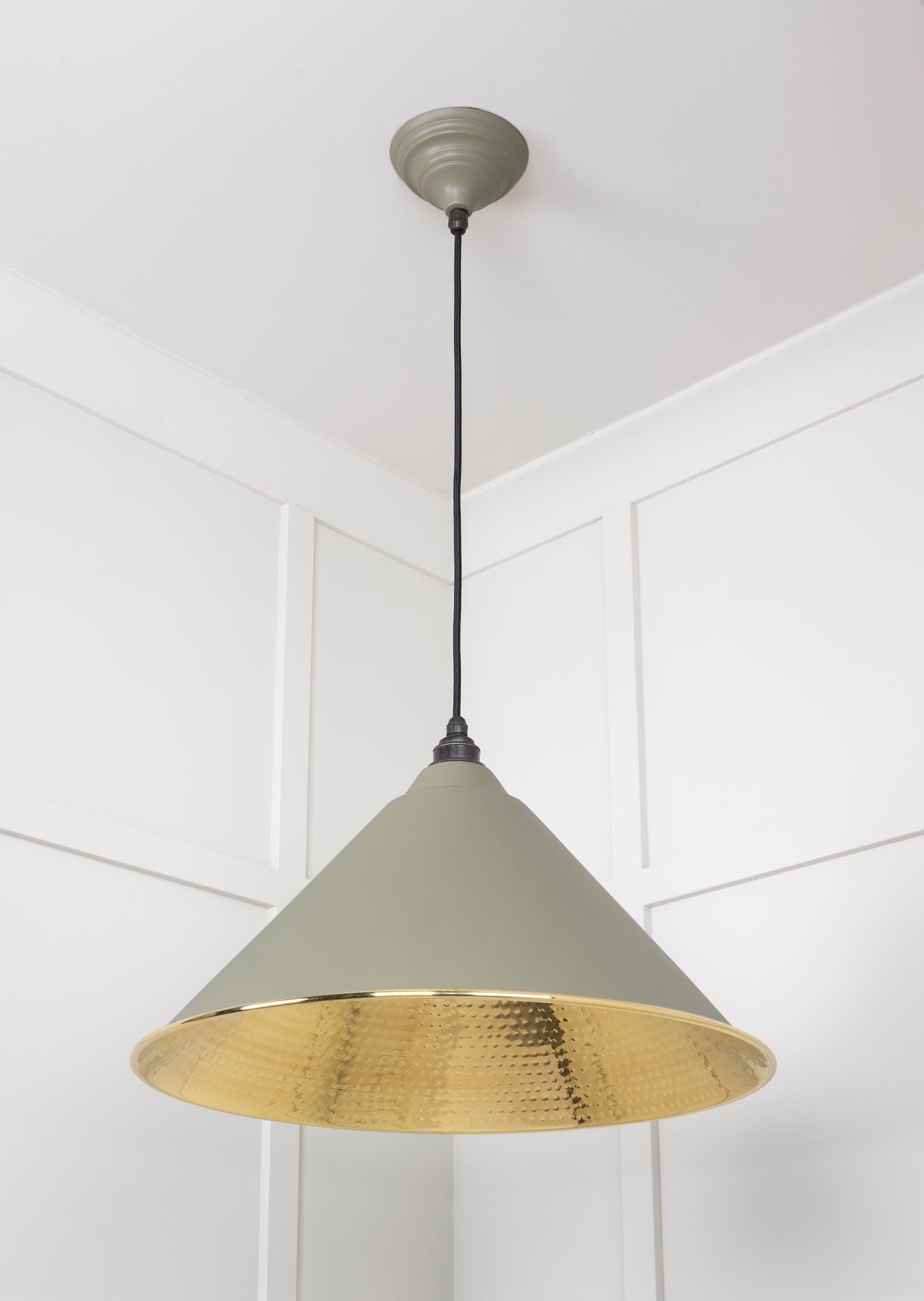 Hammered Brass Hockley Pendant Light Tump, Underside.