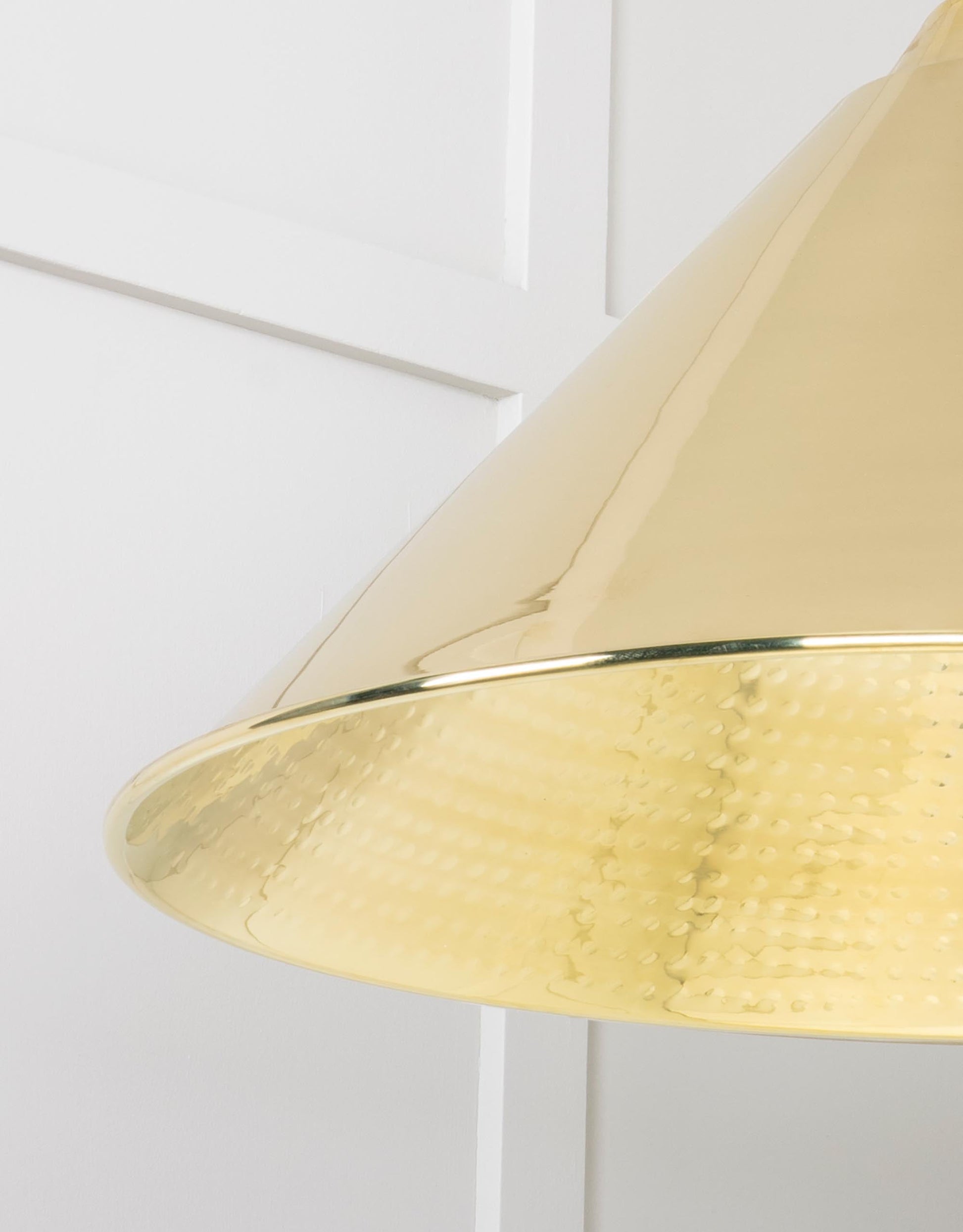 Hammered Brass Hockley Pendant Light , Detailed close up view of pendant.