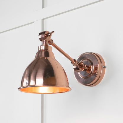 Smooth Copper Brindley Wall Light , Front Side with light on.
