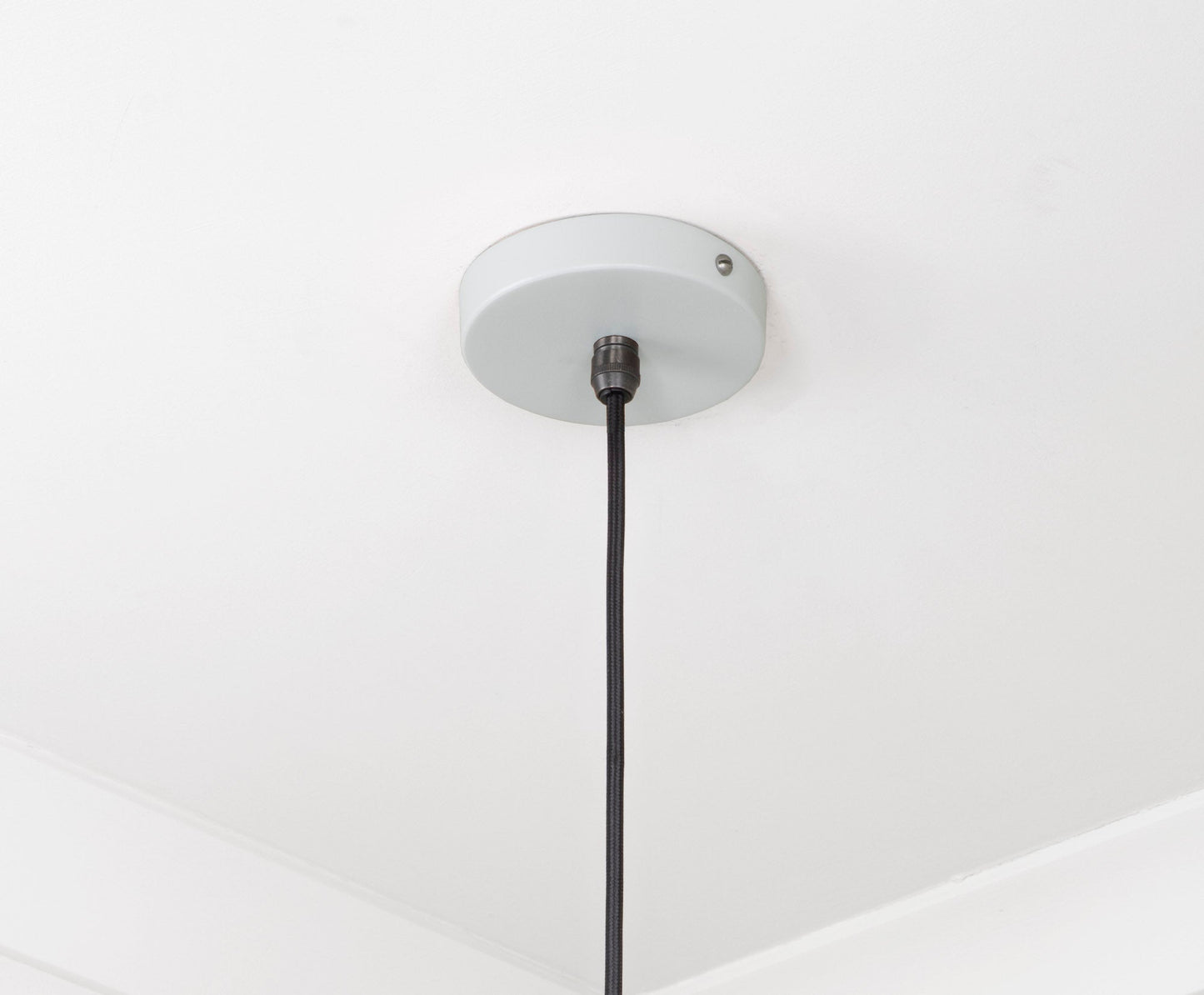 Smooth Nickel Frankley Pendant Light Birch, close up view of fitting and cable.