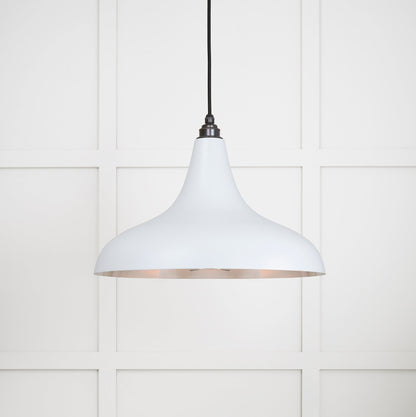 Smooth Nickel Frankley Pendant Light Birch, Front Side with light on.