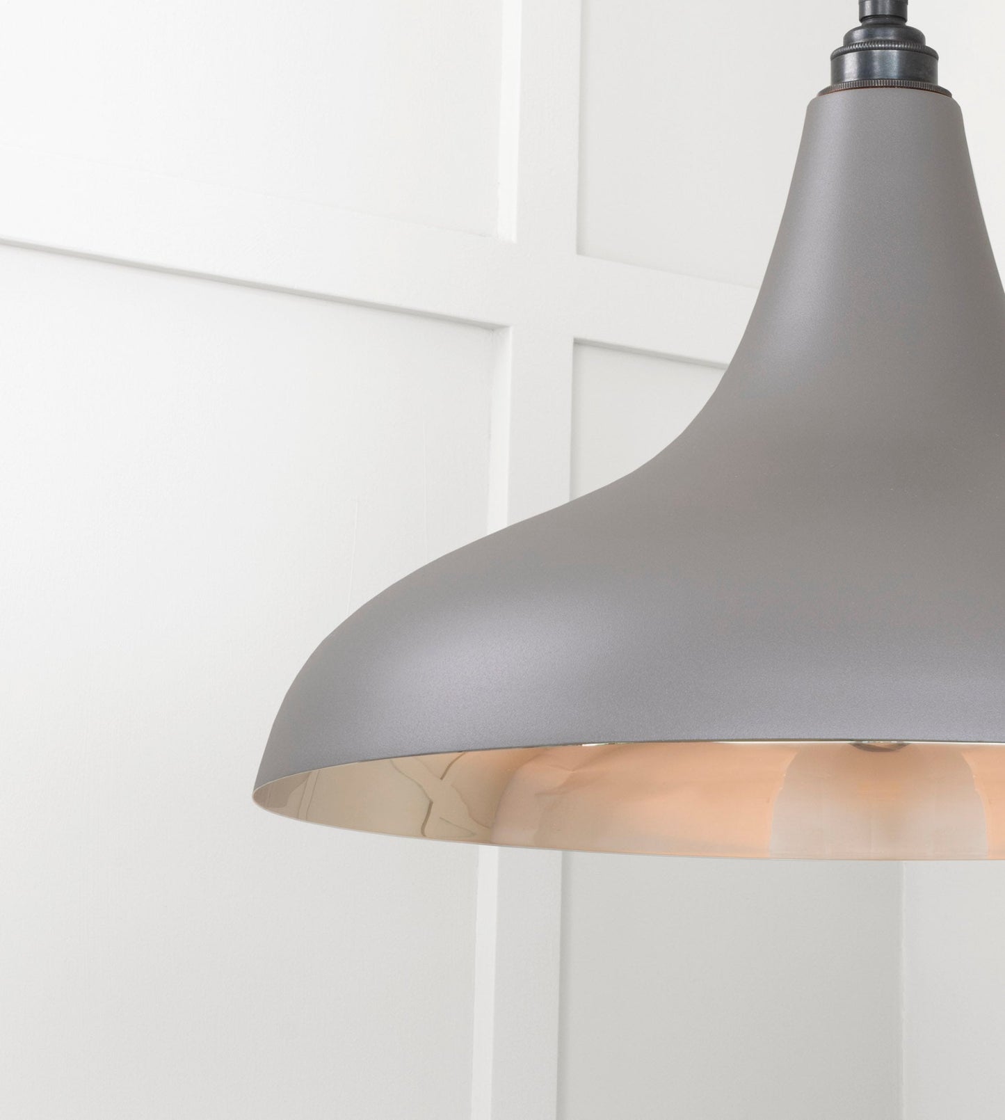 Smooth Nickel Frankley Pendant Light Bluff, Detailed close up view of pendant.