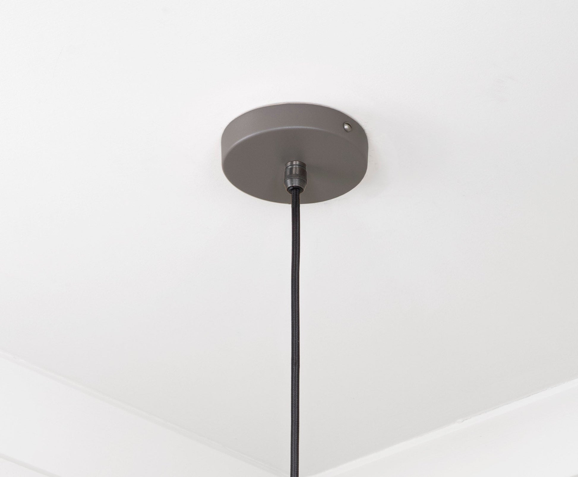 Smooth Nickel Frankley Pendant Light Bluff, close up view of fitting and cable.