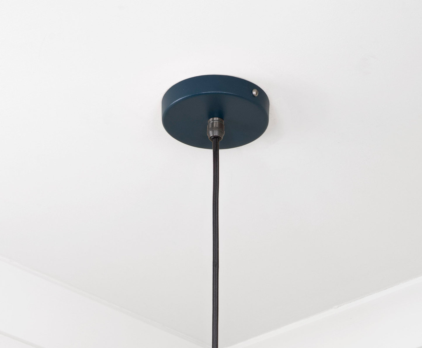 Smooth Nickel Frankley Pendant Light Dusk, close up view of fitting and cable.