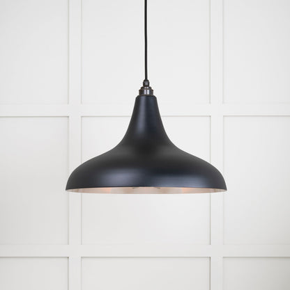 Smooth Nickel Frankley Pendant Light Elan Black, Front Side with light on.