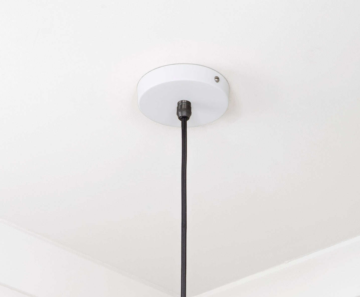 Smooth Nickel Frankley Pendant Light Flock, close up view of fitting and cable.