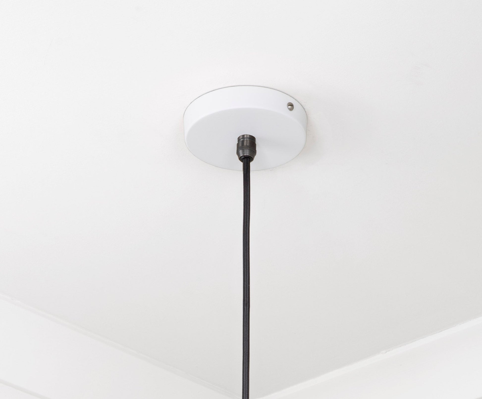 Smooth Nickel Frankley Pendant Light Flock, close up view of fitting and cable.