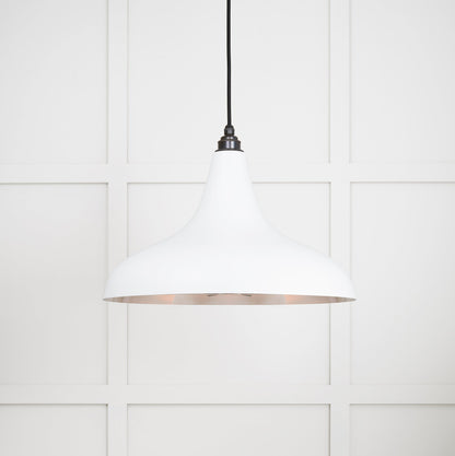 Smooth Nickel Frankley Pendant Light Flock, Front Side with light on.