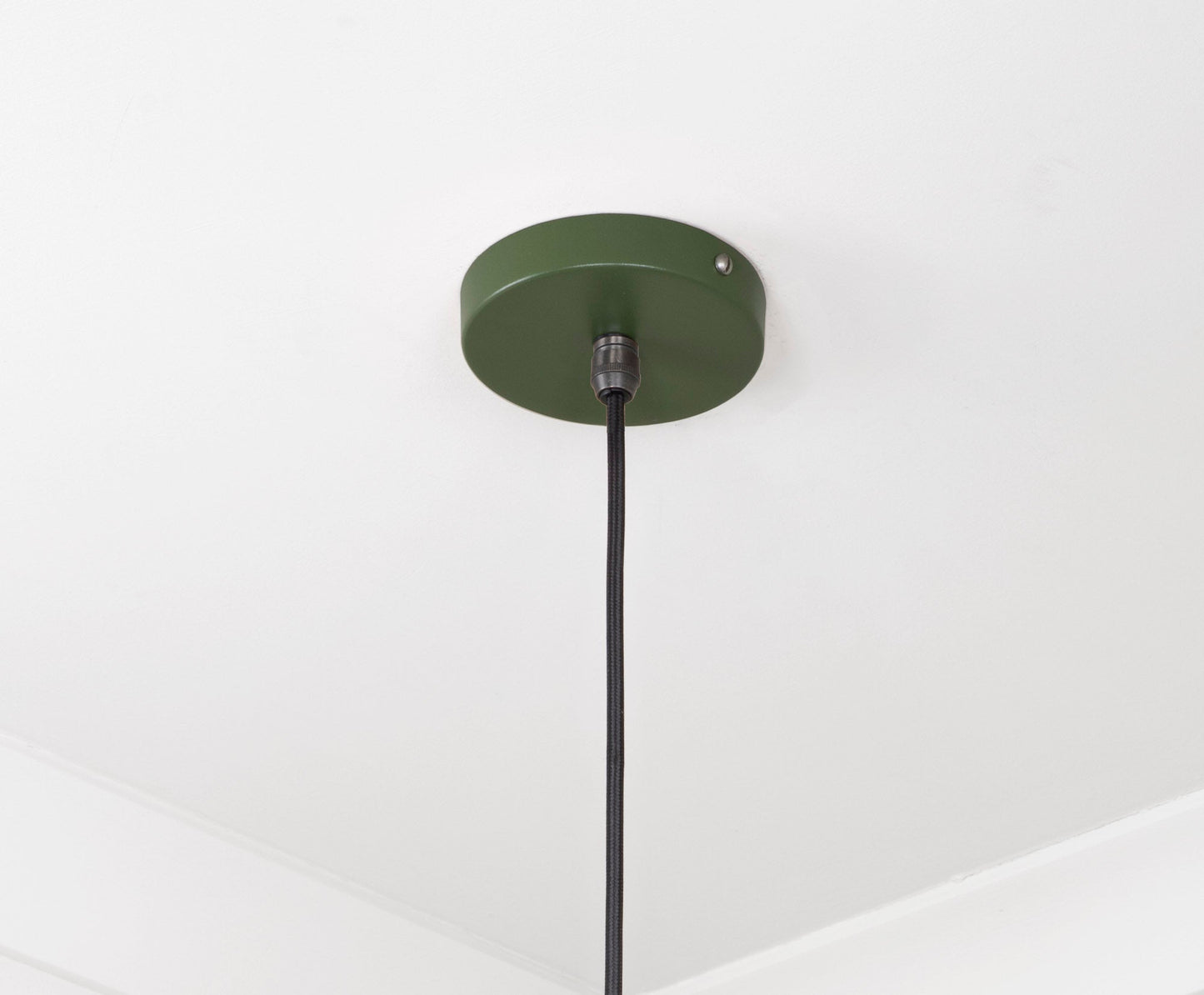 Smooth Nickel Frankley Pendant Light Heath, close up view of fitting and cable.