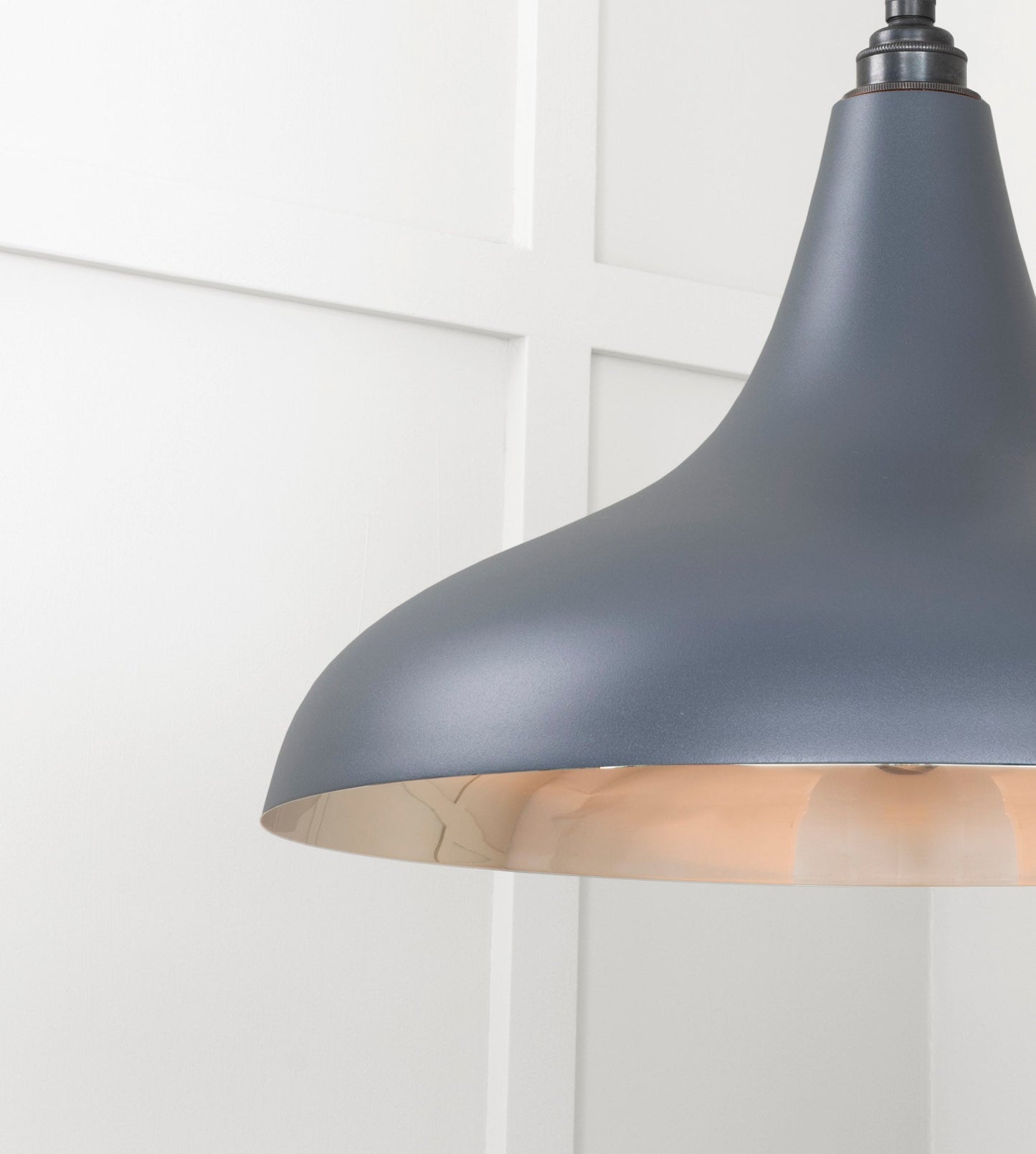 Smooth Nickel Frankley Pendant Light Slate, Detailed close up view of pendant.