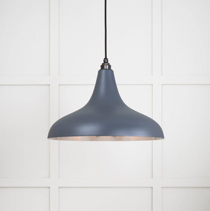 Smooth Nickel Frankley Pendant Light Slate, Front Side with light on.