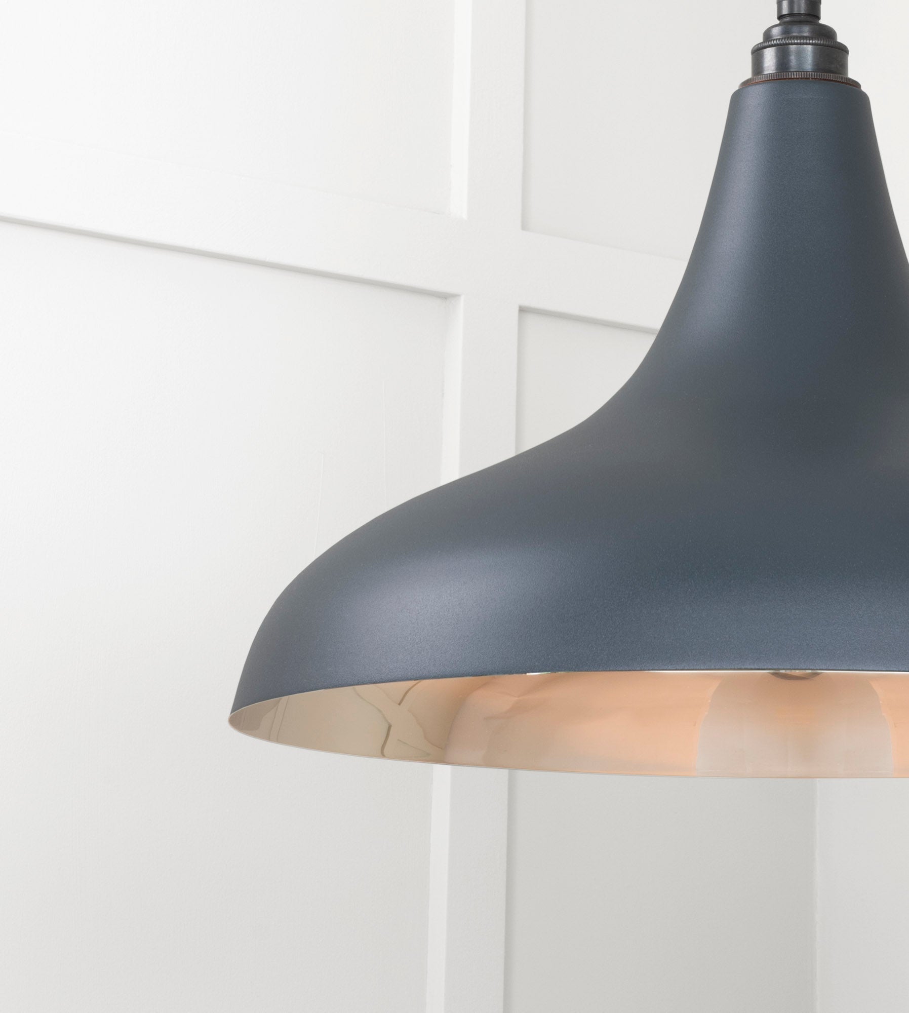 Smooth Nickel Frankley Pendant Light Soot, Detailed close up view of pendant.