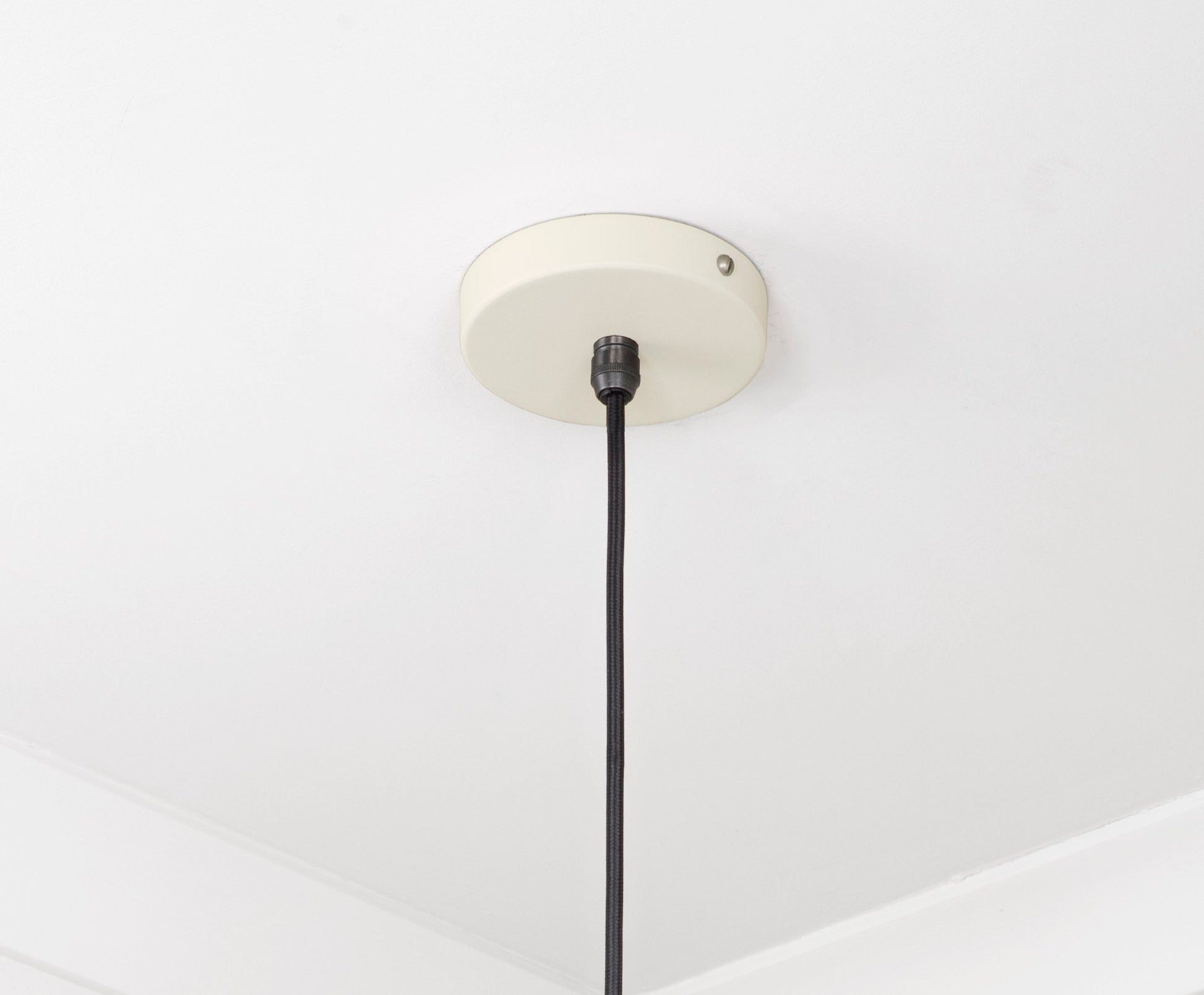 Smooth Nickel Frankley Pendant Light Teasel, close up view of fitting and cable.