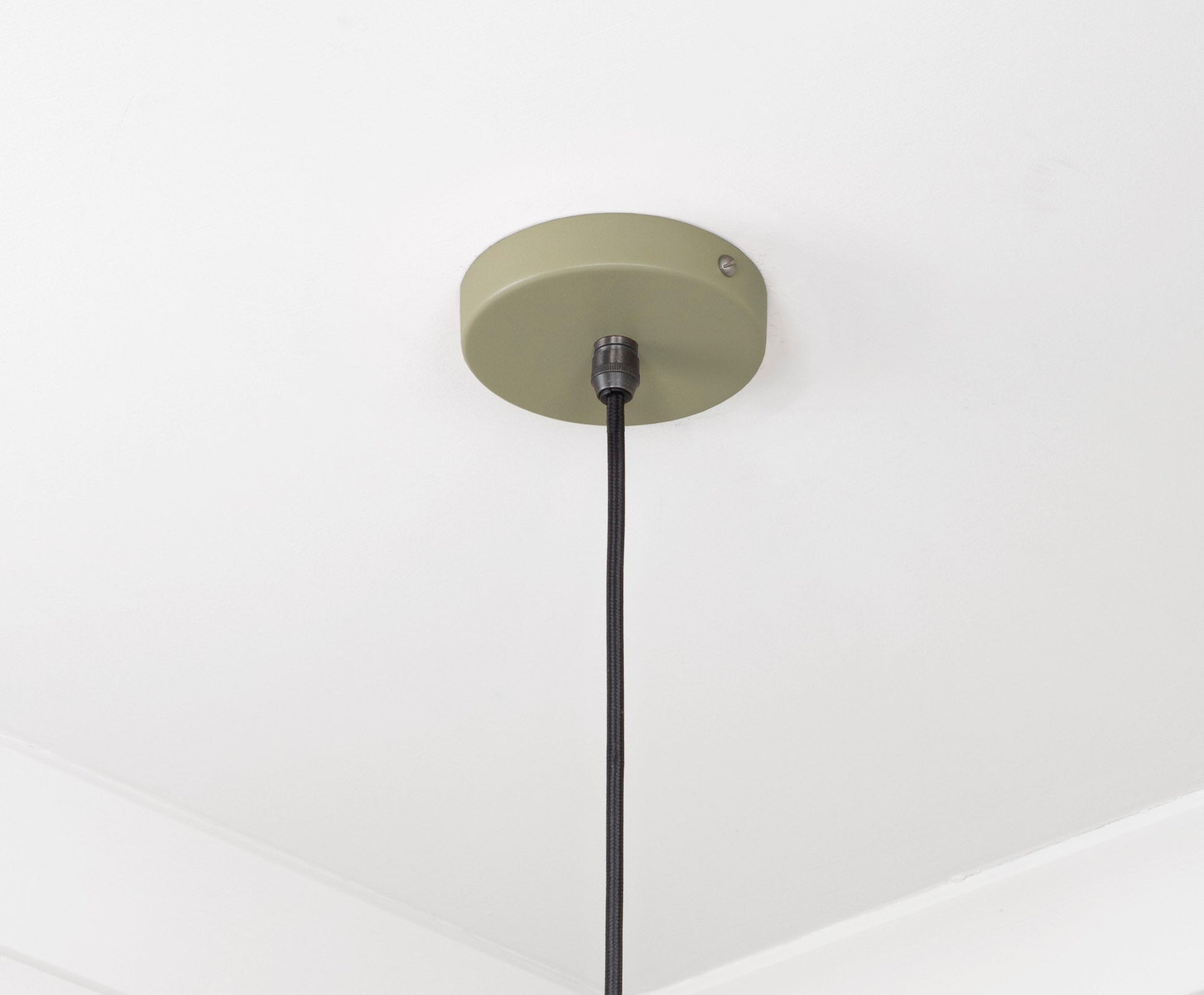 Smooth Nickel Frankley Pendant Light Tump, close up view of fitting and cable.