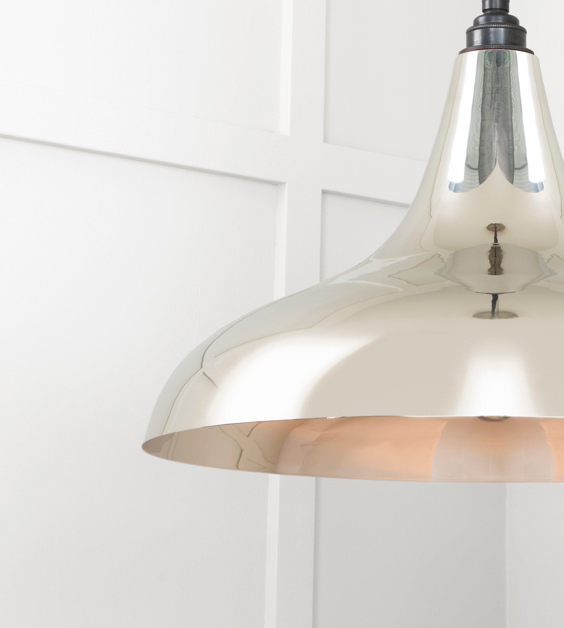 Smooth Nickel Frankley Pendant Light , Detailed close up view of pendant.