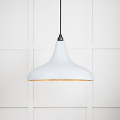 Smooth Brass Frankley Pendant Light Birch, Front Side with light on.