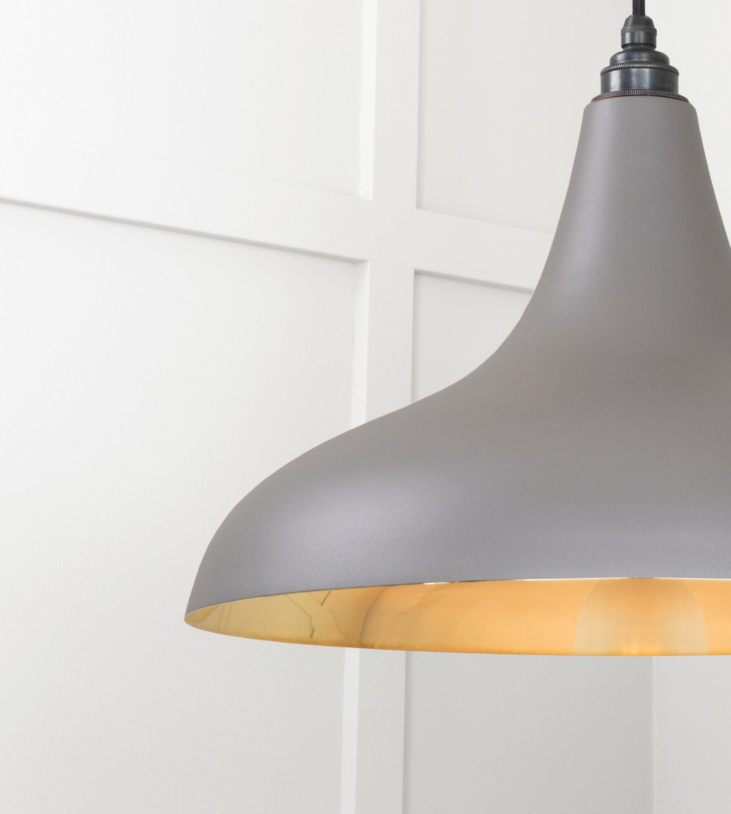 Smooth Brass Frankley Pendant Light Bluff, Detailed close up view of pendant.