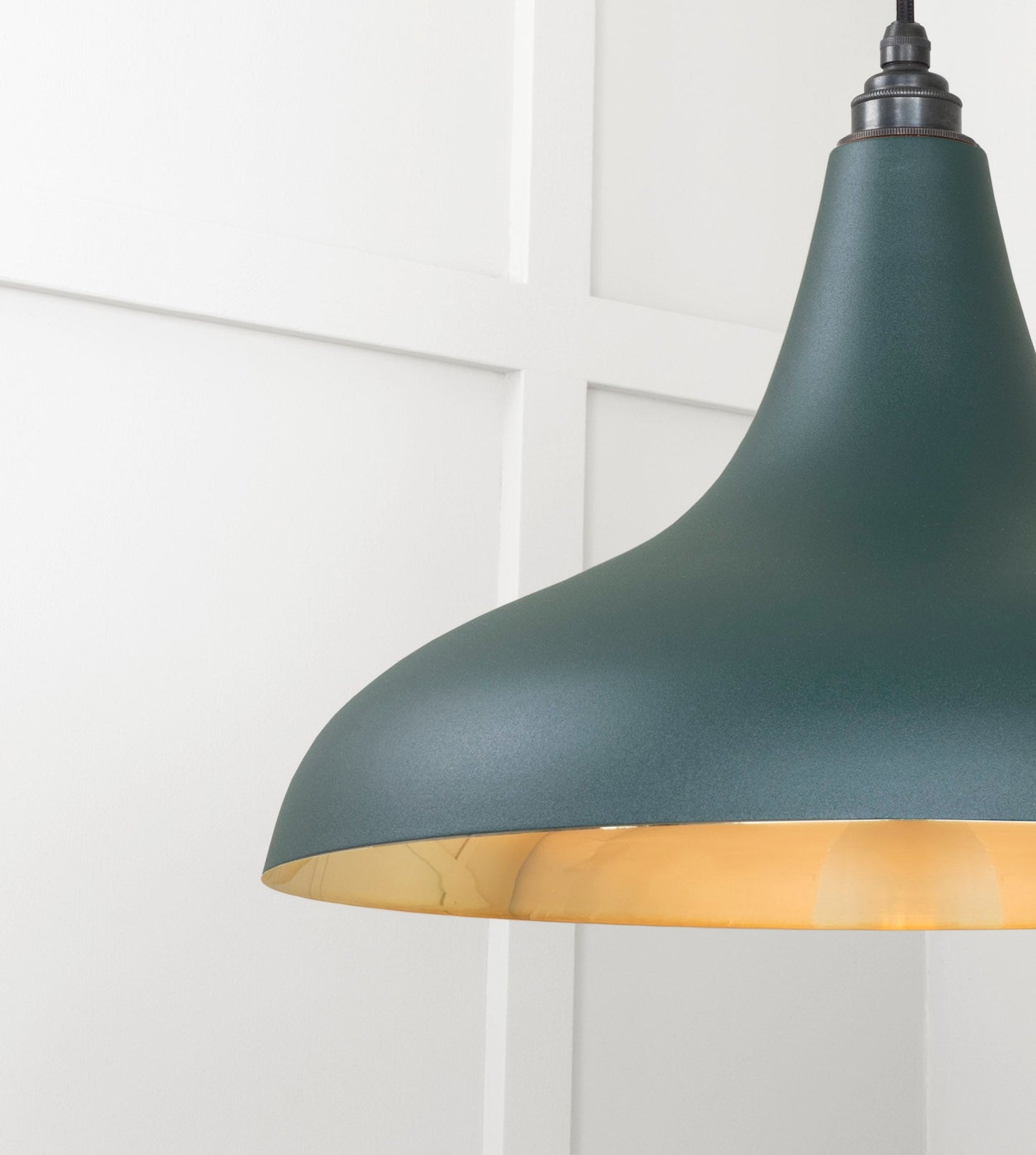 Smooth Brass Frankley Pendant Light Dingle, Detailed close up view of pendant.