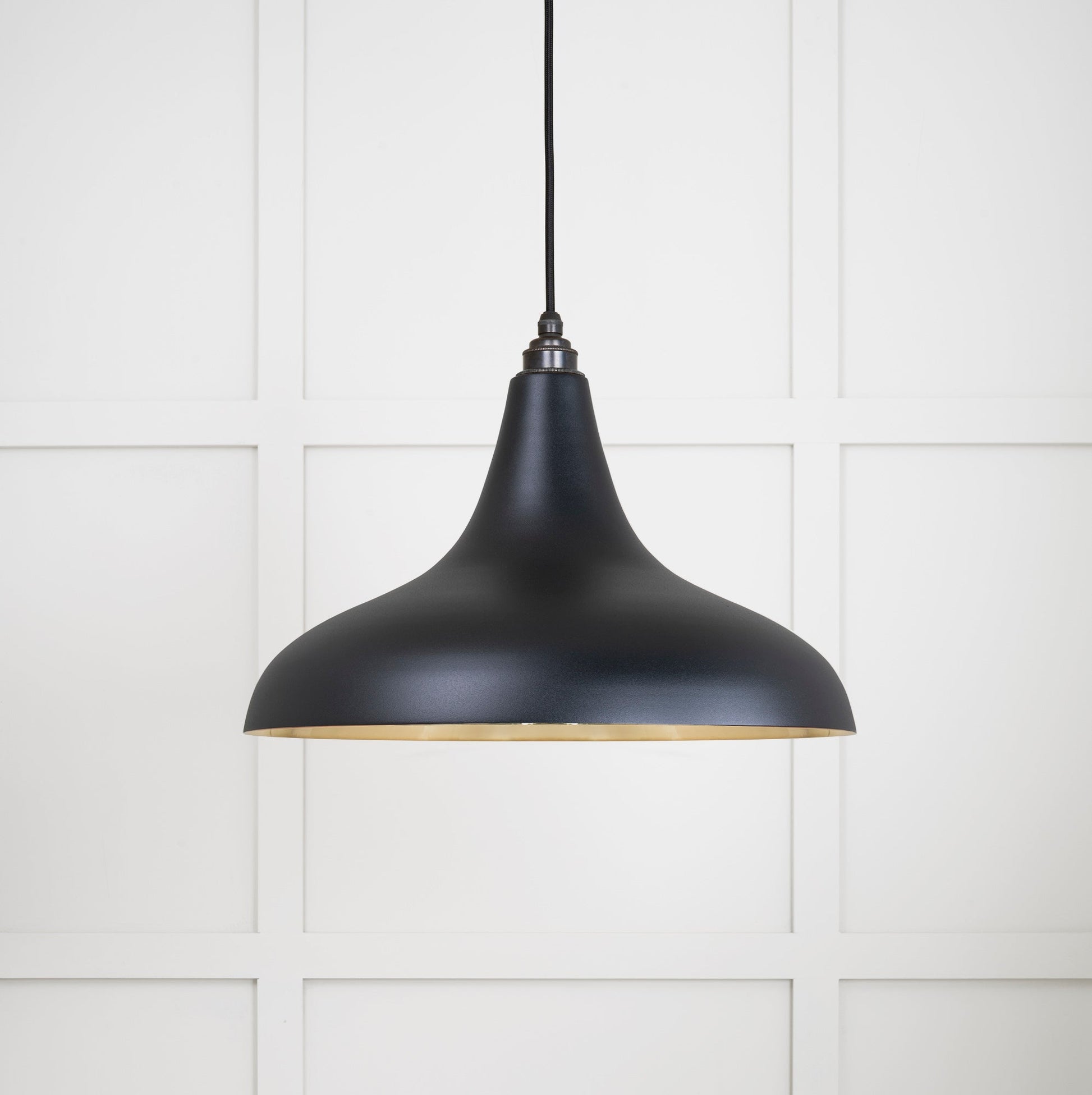 Smooth Brass Frankley Pendant Light Elan Black, Front Side.