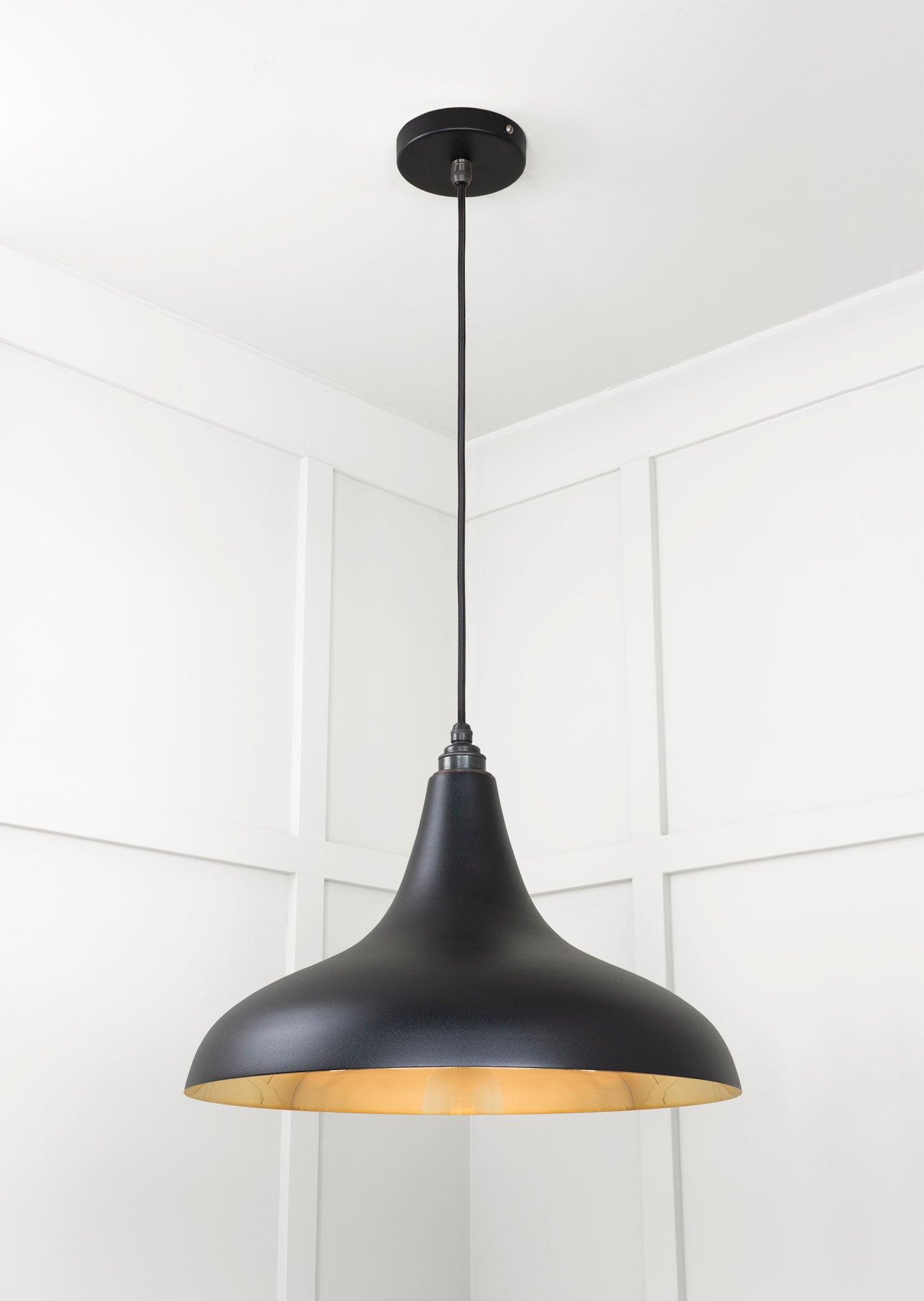 Smooth Brass Frankley Pendant Light Elan Black, Underside.